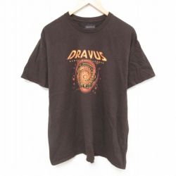 【20%OFF】XL★古着 半袖 Tシャツ メンズ DRAVUS 大きいサイズ コットン クルーネック こげ茶 ブラウン 25jun27 中古