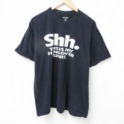 XL★古着 半袖 Tシャツ メンズ Shh 大きいサイズ コットン クルーネック 黒 ブラック 25jun27 中古