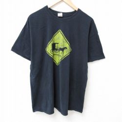 XL★古着 半袖 Tシャツ メンズ 馬車 コットン クルーネック 黒 ブラック 25jun27 中古