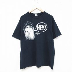 XL★古着 半袖 Tシャツ メンズ ダックダナスティ コットン クルーネック 紺 ネイビー 25jun26 中古