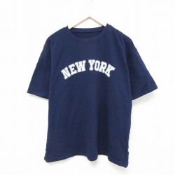 【20%OFF】XL★古着 半袖 Tシャツ メンズ ニューヨーク コットン クルーネック 紺 ネイビー 25jun26 中古