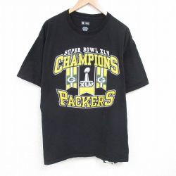 XL★古着 半袖 Tシャツ メンズ NFL グリーンベイペッカーズ 大きいサイズ コットン クルーネック 黒 ブラック アメフト スーパーボウル 25jun27 中古