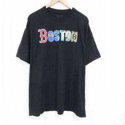 XL★古着 半袖 Tシャツ メンズ ボストン 大きいサイズ ロング丈 クルーネック 黒 ブラック 25jun27 中古