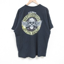 XL★古着 半袖 Tシャツ メンズ スカルウィング 大きいサイズ コットン クルーネック 黒 ブラック 25jun27 中古