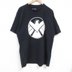 XL★古着 半袖 Tシャツ メンズ マーベル シールド コットン クルーネック 黒 ブラック 25jun27 中古