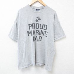 XL★古着 半袖 Tシャツ メンズ ミリタリー マリーン 大きいサイズ クルーネック グレー 霜降り 25jun28 中古