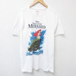 XL★古着 半袖 Tシャツ メンズ ディズニー DISNEY リトルマーメイド クルーネック 白 ホワイト 25jun28 中古