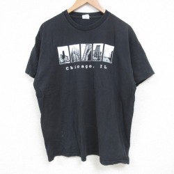 XL★古着 半袖 Tシャツ メンズ シカゴ コットン クルーネック 黒 ブラック 25jun28 中古