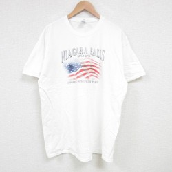 XL★古着 半袖 Tシャツ メンズ 星条旗 ナイアガラの滝 コットン クルーネック 白 ホワイト 25jun28 中古