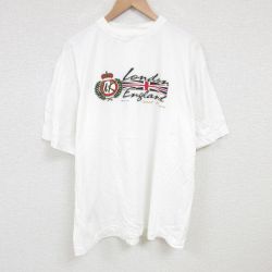 【20%OFF】XL★古着 半袖 Tシャツ メンズ ロンドン 大きいサイズ コットン クルーネック 白 ホワイト 25jun28 中古