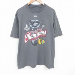 XL★古着 半袖 Tシャツ メンズ NHL シカゴブラックホークス 大きいサイズ クルーネック グレー 25jun28 中古