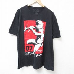 XL★古着 半袖 Tシャツ メンズ アニメ ナルト疾風伝 はたけカカシ 大きいサイズ コットン クルーネック 黒 ブラック 【spe】 25jul02 中古