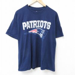 【20%OFF】XL★古着 マジェスティック 半袖 Tシャツ メンズ NFL ニューイングランドペイトリオッツ クルーネック 紺 ネイビー アメフト スーパーボウル 25jul02 中古