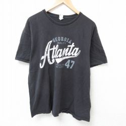 XL★古着 半袖 Tシャツ メンズ アトランタ コットン クルーネック 黒 ブラック 25jul02 中古
