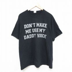 XL★古着 半袖 Tシャツ メンズ メッセージ コットン クルーネック 黒 ブラック 25jul03 中古