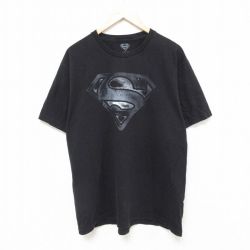 XL★古着 半袖 Tシャツ メンズ スーパーマン コットン クルーネック 黒 ブラック 25jul03 中古