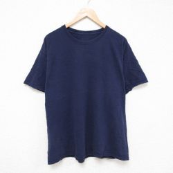 XL★古着 半袖 Tシャツ メンズ 無地 クルーネック 紺 ネイビー 25jul03 中古