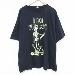 XL★古着 フルーツオブザルーム 半袖 Tシャツ メンズ スケルトン 大きいサイズ コットン クルーネック 黒 ブラック 25jul03 中古