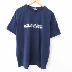 XL★古着 半袖 Tシャツ メンズ 郵便局 コットン クルーネック 紺 ネイビー 25jul03 中古