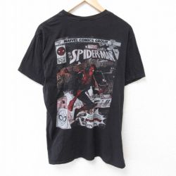 【20%OFF】XL★古着 半袖 Tシャツ メンズ マーベル スパイダーマン コットン クルーネック 黒 ブラック 25jul03 中古