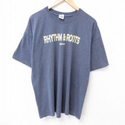 XL★古着 半袖 Tシャツ メンズ リズム クルーネック 濃グレー 霜降り 25jul03 中古