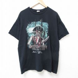 XL★古着 半袖 Tシャツ メンズ スカルパイレーツ 大きいサイズ コットン クルーネック 黒 ブラック 25jul04 中古