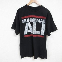 XL★古着 半袖 Tシャツ メンズ モハメドアリ コットン クルーネック 黒 ブラック 25jul04 中古