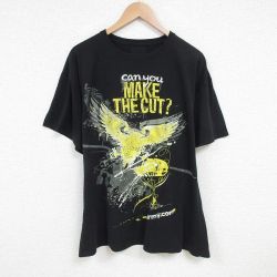 XL★古着 半袖 Tシャツ メンズ 鳥 アーミー 大きいサイズ クルーネック 黒 ブラック 25jul04 中古