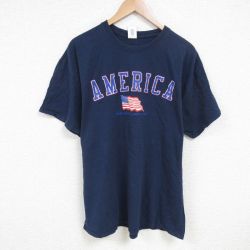 XL★古着 半袖 Tシャツ メンズ アメリカ 大きいサイズ コットン クルーネック 紺 ネイビー 25jul04 中古