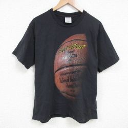 XL★古着 半袖 Tシャツ メンズ バスケットボール コットン クルーネック USA製 黒 ブラック 25jul04 中古