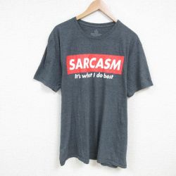 XL★古着 半袖 Tシャツ メンズ SARCASM クルーネック 濃グレー 25jul04 中古
