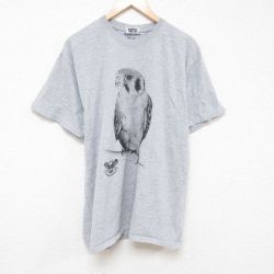 XL★古着 半袖 Tシャツ メンズ 鳥 大きいサイズ クルーネック グレー 霜降り 25jul07 中古