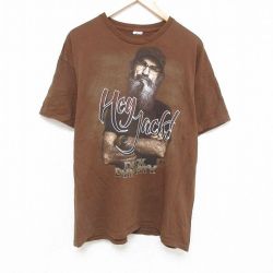 XL★古着 半袖 Tシャツ メンズ ダックダナスティ 大きいサイズ クルーネック 茶 ブラウン 25jul07 中古