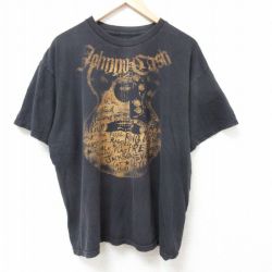 XL★古着 半袖 Tシャツ メンズ ロック バンド ジョニーキャッシュ 大きいサイズ コットン クルーネック 黒 ブラック 25jul05 中古