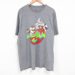 XL★古着 半袖 Tシャツ メンズ ルーニーテューンズ LOONEY TUNES スペースジャム クルーネック 濃グレー 霜降り 25jul14 中古