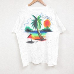 L★古着 半袖 Tシャツ メンズ ヤシの木 クルーネック 白 ホワイト 25jul14 中古