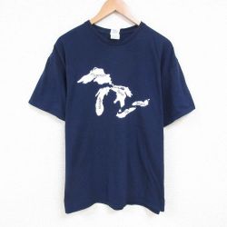 XL★古着 半袖 Tシャツ メンズ ミシガン コットン クルーネック 紺 ネイビー 25jul09 中古