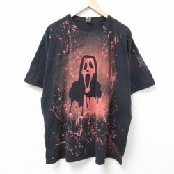 XL★古着 半袖 Tシャツ メンズ ホラー映画 スクリーム 大きいサイズ コットン クルーネック 黒 ブラック ブリーチ加工 25jul09 中古