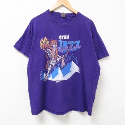 XL★古着 半袖 Tシャツ メンズ NBA ユタジャズ 大きいサイズ コットン クルーネック 紫 パープル バスケットボール 25jul09 中古