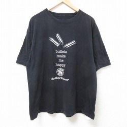 XL★古着 半袖 Tシャツ メンズ 弾丸 大きいサイズ コットン クルーネック 黒 ブラック 25jul09 中古