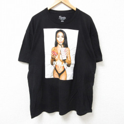 XL★古着 半袖 Tシャツ メンズ 女性 大きいサイズ コットン クルーネック 黒 ブラック 25jul09 中古