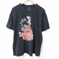 XL★古着 半袖 Tシャツ メンズ アニメ ドラゴンボールZ 孫悟空 コットン クルーネック 黒 ブラック 25jul12 中古