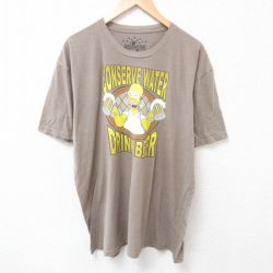【50%OFF】XL★古着 半袖 Tシャツ メンズ アニメ ザシンプソンズ 大きいサイズ クルーネック 茶 ブラウン 【spe】 25jul12 中古
