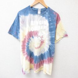 XL★古着 半袖 Tシャツ メンズ ボール コットン クルーネック 薄紺他 ネイビー タイダイ 25jul12 中古