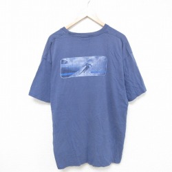 XL★古着 半袖 Tシャツ メンズ スキー 大きいサイズ コットン クルーネック 薄紺 ネイビー 25jul15 中古
