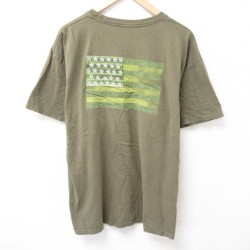 【20%OFF】XL★古着 5.11 タクティカル 半袖 Tシャツ メンズ 星条旗 大きいサイズ コットン クルーネック 濃緑 グリーン 25jul15 中古