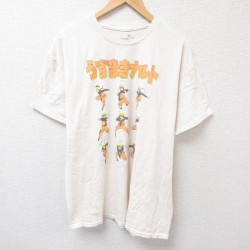 XL★古着 半袖 Tシャツ メンズ アニメ ナルト疾風伝 うずまきナルト コットン クルーネック ベージュ カーキ 25jul15 中古