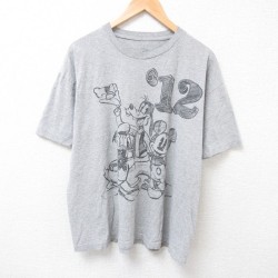 XL★古着 半袖 Tシャツ メンズ ディズニー DISNEY ミッキー MICKEY MOUSE ドナルド 大きいサイズ クルーネック グレー 霜降り 25jul15 中古