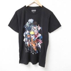 【50%OFF】M★古着 半袖 Tシャツ メンズ アニメ ナルト疾風伝 うずまきナルト コットン クルーネック 黒 ブラック 25jul17 中古