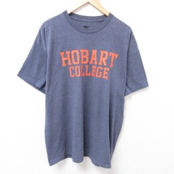 XL★古着 MVスポーツ 半袖 Tシャツ メンズ カレッジ 大きいサイズ クルーネック 薄紺 ネイビー 霜降り 25jul17 中古